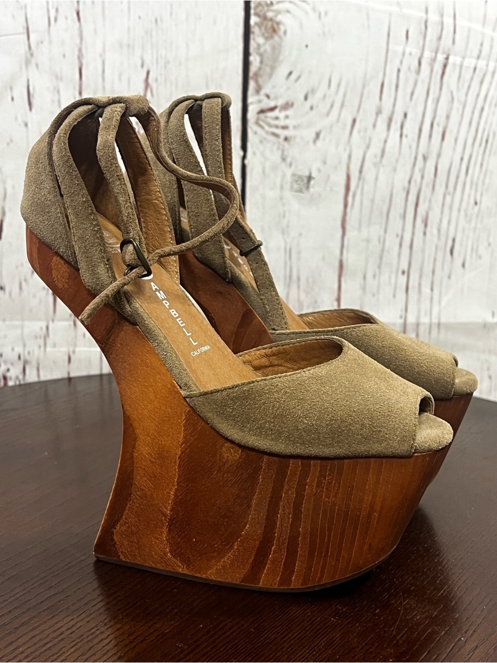 JEFFREY CAMPBELL HAVANA STR8TUP Taupe Suede Heelless Platform Wedge Sandals 6.5 - Picture 2 of 13